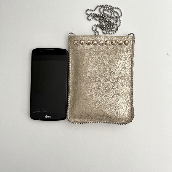 LEATHEROCK | Crossbody Tan Metallic Sparkly Swarovski Crystals 5x7 Evening Bag - Picture 2 of 8